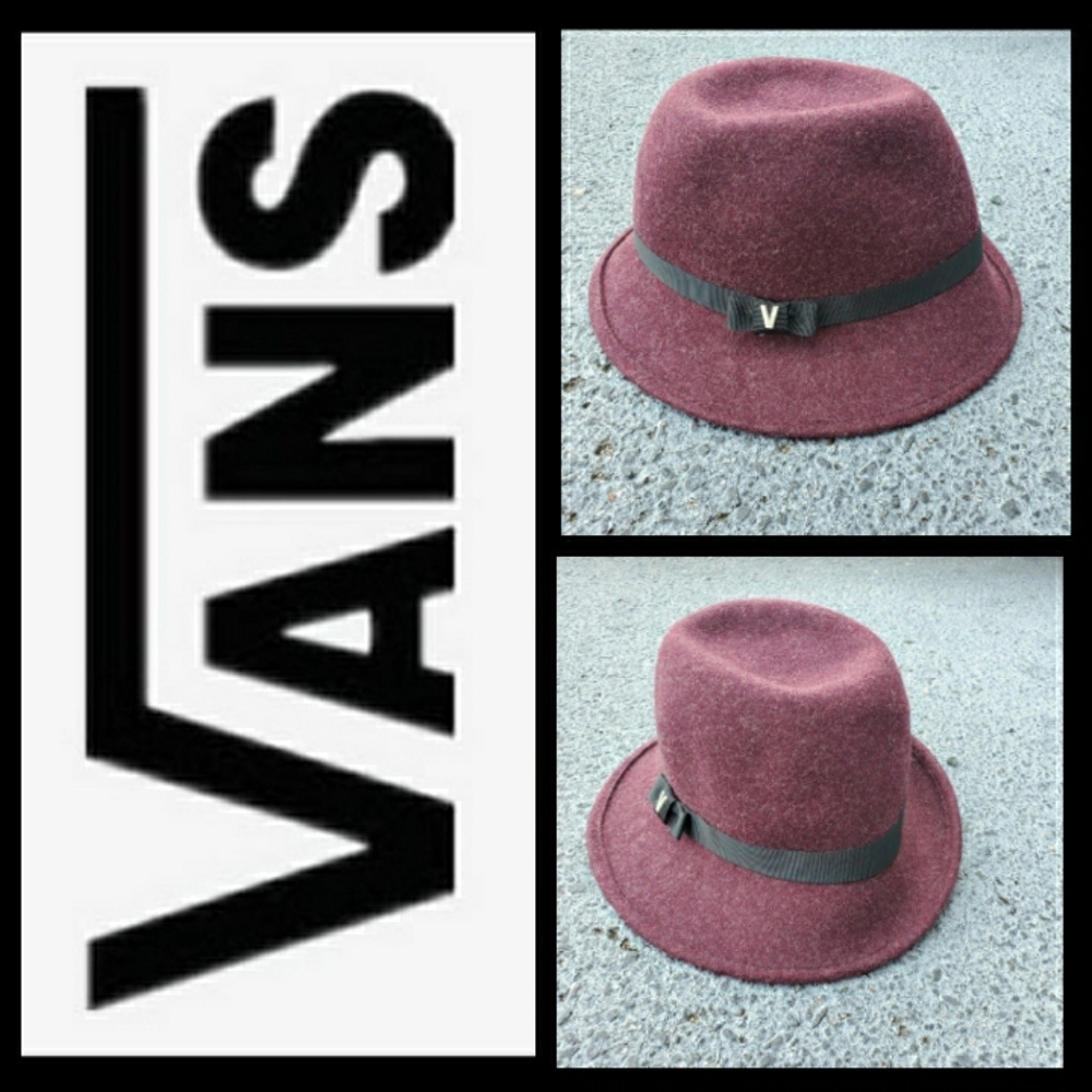 VANS Wool Cloche Fedora Hat Maroon w/Black Trim